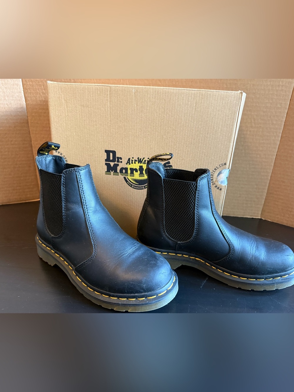 Dr. Martens Black Leather Chukka Boots with Yellow Stitching